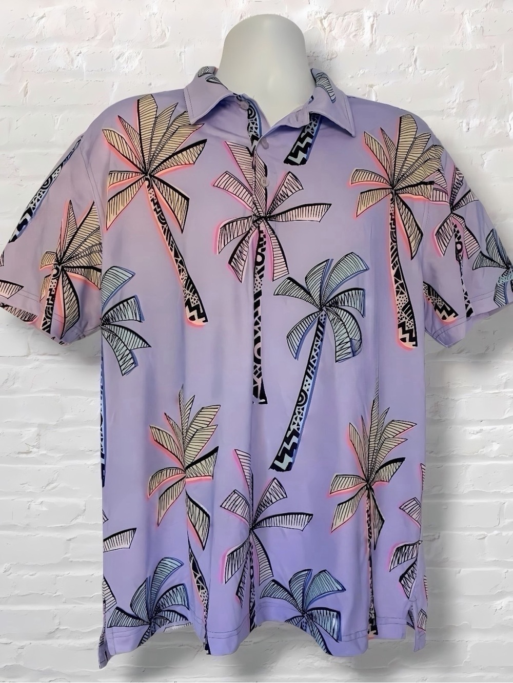 Chubbies Performance Polo Mens L Purple Palm Tree Print Golf Short Sleeve Shirt